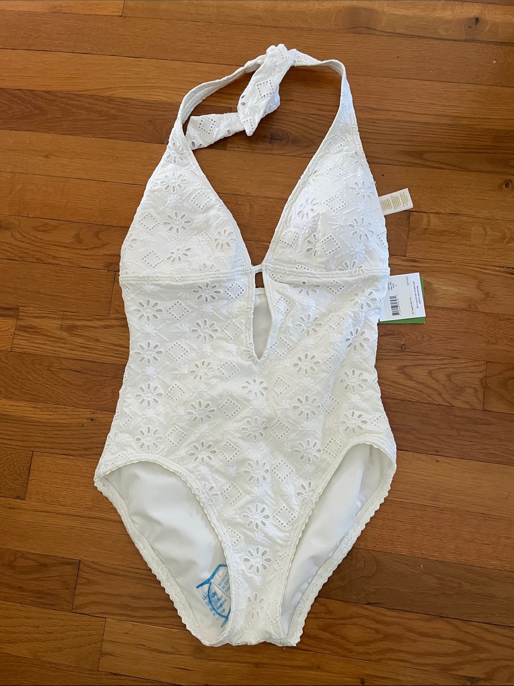 Kate Soade White Eyelet One-Piece Halter Kids Swim Suit size M new with tags